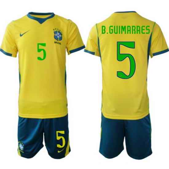 Youth Brazil 2026 FIFA World Cup Yellow Home Soccer Jersey B.GUIMARAES #5 Green